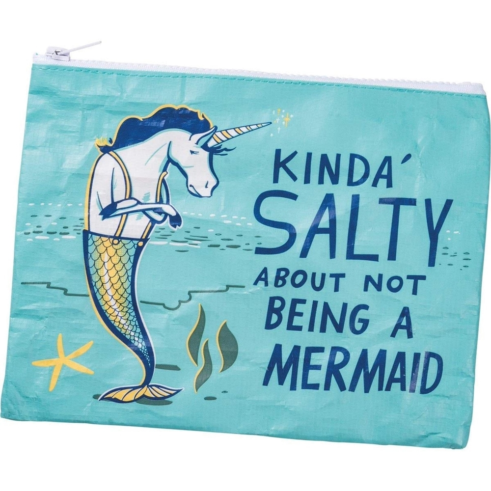 Kinda salty mermaid unicorn blue makeup bag pouch
